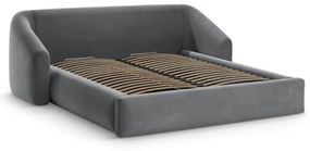 Szürke kárpitozott ágyneműtartós franciaágy ágyráccsal 180x200 cm Campi – Cosmopolitan Design