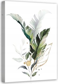 Vászonkép 50x70 Trópusi levelek Akvarell Arany ékezetek Botanikus minimalizmus
