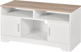 HOMCOM TV Szekrény TV Állvány Nappaliba Nagy Tárolóhellyel Nyitott Polcokkal Kábelkezelés Klasszikus Design 105x40x52 cm Fehér | Aosom