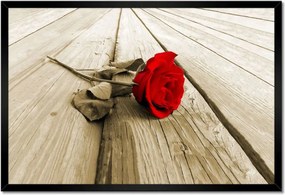 Poszterek keretben 60x40 Vörös rózsa a deszkákon
