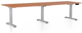 OfficeTech Long állítható magasságú asztal, 260 x 80 cm, szürke alap, cseresznye