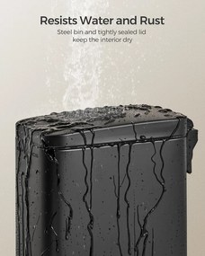 Fürdőszobai szemetes, 5 literes, rozsdamentes acél szemetes, fekete