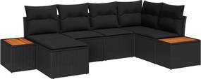 vidaXL Kerti Kanapé Szett párnával 6 pcs Fekete polirattan