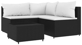 4 részes fekete polyrattan kerti ülőgarnitúra párnákkal