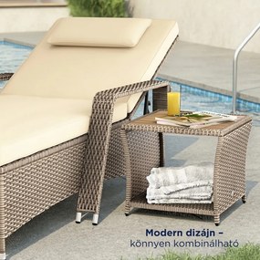 ROCCO polyrattan oldalasztal akácfával, 40x45x45cm, krémszínű Casaria