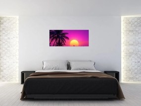 Kép - Lila naplemente pálmafával (120x50 cm)