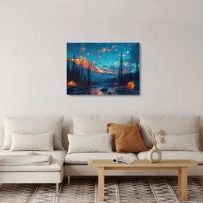 Üveg kép - Kempingezés a hegyekben (70x50 cm)