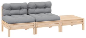 vidaXL 3 részes tömör fenyőfa kerti ülőgarnitúra szürke párnákkal