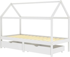 vidaXL fiókos fehér tömör fenyőfa gyerekágykeret 90 x 200 cm