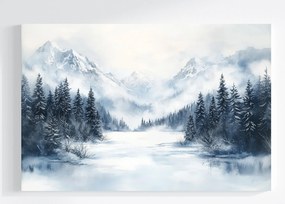 Vászonkép Canvas Tájkép Tél Hó Jég Fagy Hegyek Erdő Tó 120x80