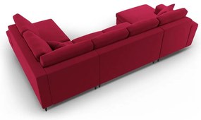 Piros bársony kinyitható tárolóhelyes sarokkanapé (jobb oldali-U alakú) Kyoto – Cosmopolitan Design
