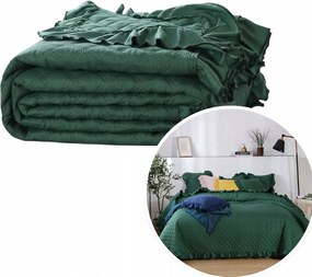Palack Zöld Steppelt Ágytakaró Fodros 240 x 260 xXL Boho Pled Kapa