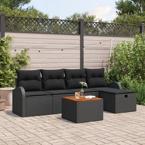 6 darabos kerti kanapé szett párnákkal fekete polyrattan