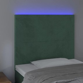 sötétzöld bársony LED-es fejtámla 80x5x118/128 cm