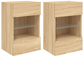 2 db sonoma tölgy színű fali szekrények LED világítással TV-hez 40x30x60,5 cm