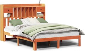 vidaXL barna tömör fenyőfa könyvespolcos ágy matrac nélkül 140 x 190cm