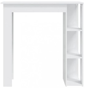 magasfényű fehér szerelt fa bárasztal polccal 102x50x103,5 cm