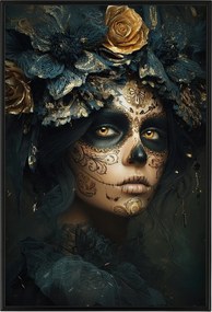 Poszter Alumínium Keret Dia De Los Muertos Catrina Arany Rózsák Art 40x60