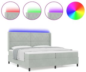 Boxspring Ágy Matresszel &amp; LED Fény Szürke 200x200 cm Bársony