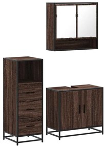 3 részes barna tölgy színű szerelt fa fürdőszobai bútorszett