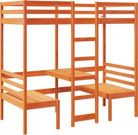 vidaXL barna fenyő galériaágy-keret asztallal és székekkel 90 x 200 cm