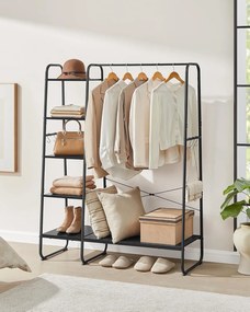 Ruhatartó állvány 45 × 120 × 160 cm, ruhatartó és cipőtartó egyben ébenfekete / matt fekete