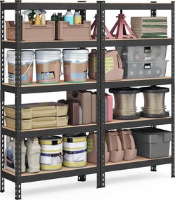 SONGMICS 5 szintes polcrendszer készlet 2 db-os,  30×75×150 cm, fekete