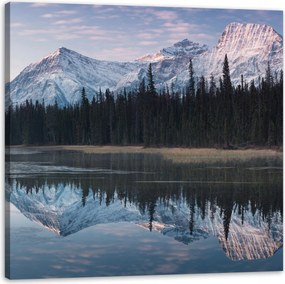 Vászonkép Tópart Víz Erdők Hó hegyek 90X90 cm