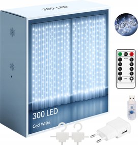 FĂ©nyfĂŒggöny 300 Led Hideg 3x3 Usb KarĂĄcsonyi KarĂĄcsonyfa FĂŒzĂ©r TĂĄvirĂĄnyĂtĂł