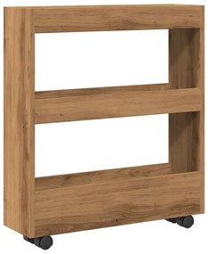 3 szintes kézműves tölgy színű szerelt fa keskeny tárolókocsi