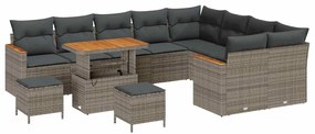 vidaXL Kerti Kanapé Szett párnával tárolóval 12 pcs Szürke Poly Rattan