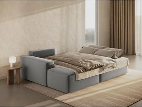 Világosszürke bársony kinyitható-tárolóhelyes sarokkanapé (bal oldali-heverő résszel) Jodie – Micadoni