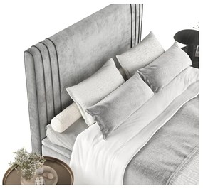 Szürke kárpitozott ágyneműtartós franciaágy 160x200 cm Musca – Maison de Rêve