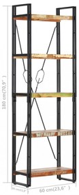 5 szintes tömör újrahasznosított fa könyvespolc 60x30x180 cm