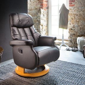 CALGARY Comfort L Barna bőr relax fotel lábtartóval natúr lábbal