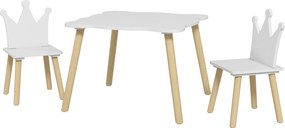AIYAPLAY 3 darabos gyerekasztal és szék szett, asztallal és 2 székkel, koronás háttámlával, 3-6 éves gyerekeknek, játszószobába, hálószobába, bölcsődé