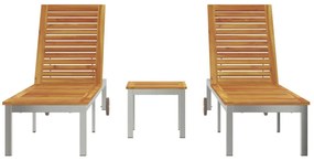 Napozóágy 2 db Asztallal Tömör Akácfából, Napozóágy Kerekekkel 207x58x35 cm Tömör Akácfa &amp; Rozsdaálló Acél