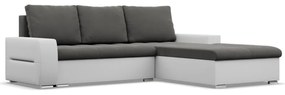 Toronto sarokkanapé, 2 ágyneműtartóval, bársony + műbőr, jobboldali, szürke - fehér