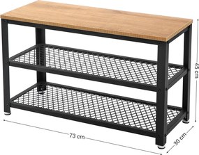 Cipőpad, cipőtartó 2 fekete hálós polccal 73x30x45 cm, barna és fekete