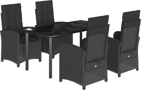 vidaXL 5 részes fekete polyrattan kerti étkezőgarnitúra párnákkal