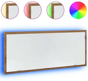 kézműves tölgy szerelt fa LED-es fürdőszobatükör 100x8,5x37 cm