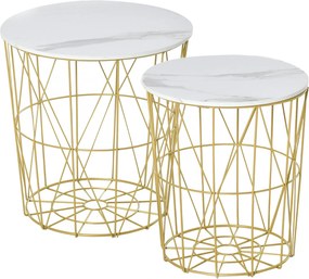 HOMCOM 2 db-os Modern, Összecsukható Nappali Kávézóasztal Eltávolítható Polccal, Tárolós Kávézóasztal Nappaliba és Hálószobába, Fehér Arany | Aosom