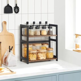 Fekete 2 szintes fűszertartó polc bambusz kerettel 42 × 18 × 43 cm