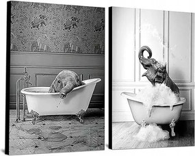 Vászon fali poszter keret nélkül 2x 60x90cm Elefánt minta a kádban