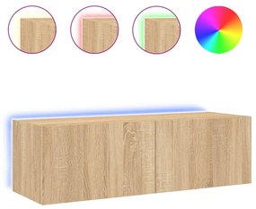 sonoma tölgy színű fali TV-szekrény LED-ekkel 100 x 35 x 31 cm