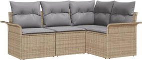 vidaXL Kerti Kanapé Szett párnával 4 pcs Bézs polirattan