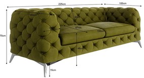 Zöld bársony kanapé 225 cm Chelsea – Ropez
