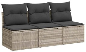 3 személyes világosszürke polyrattan kerti kanapé párnával
