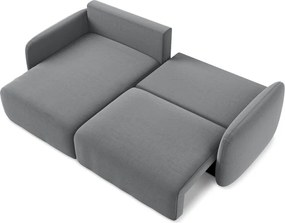 Szürke bársony kinyitható-tárolóhelyes sarokkanapé (bal oldali-heverő résszel) Kalena – Makamii