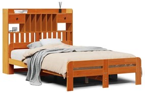 barna tömör fenyőfa könyvespolcos ágy matrac nélkül 135 x 190cm